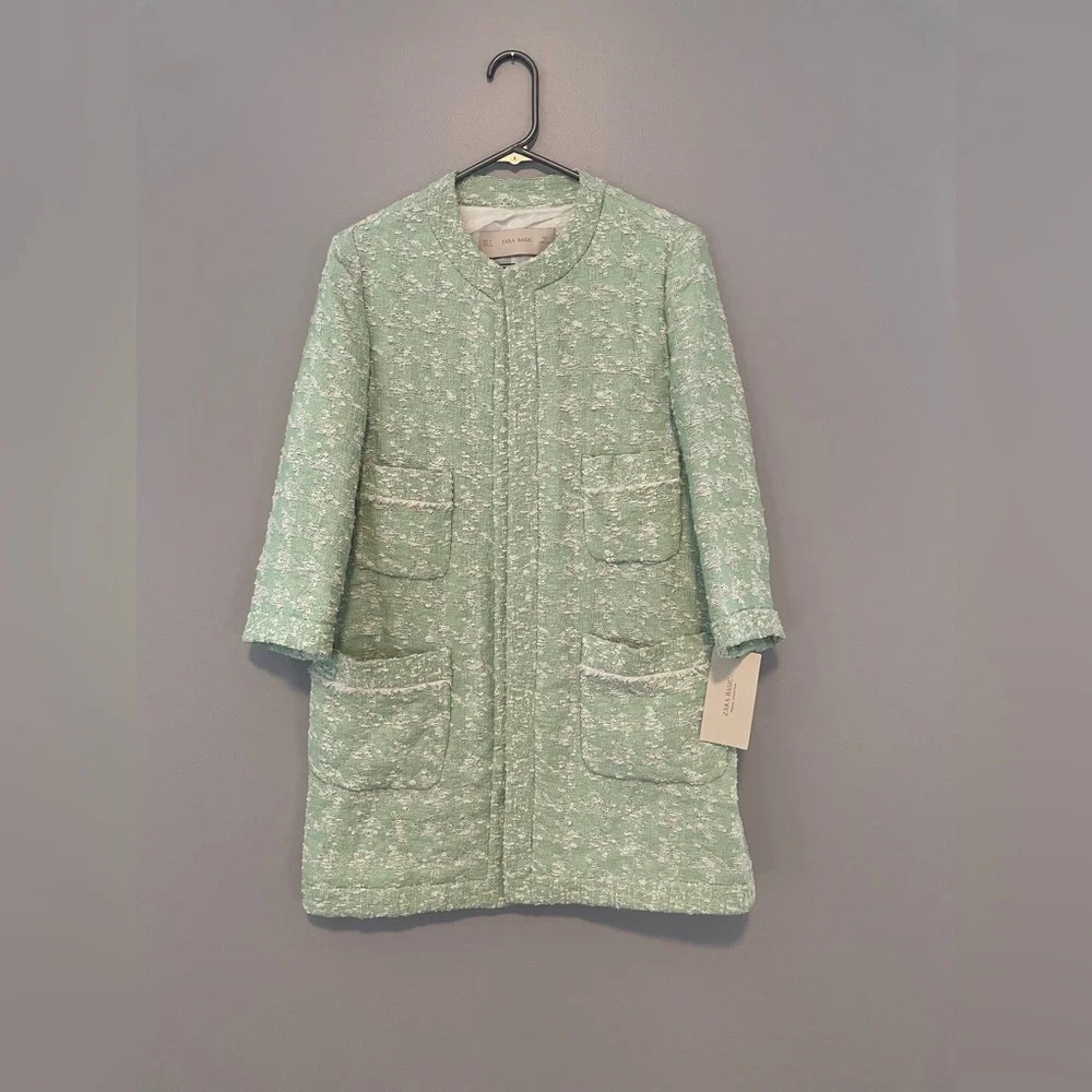 NEW Zara Basic Special Collection Tweed Green and White jacket size Medium
